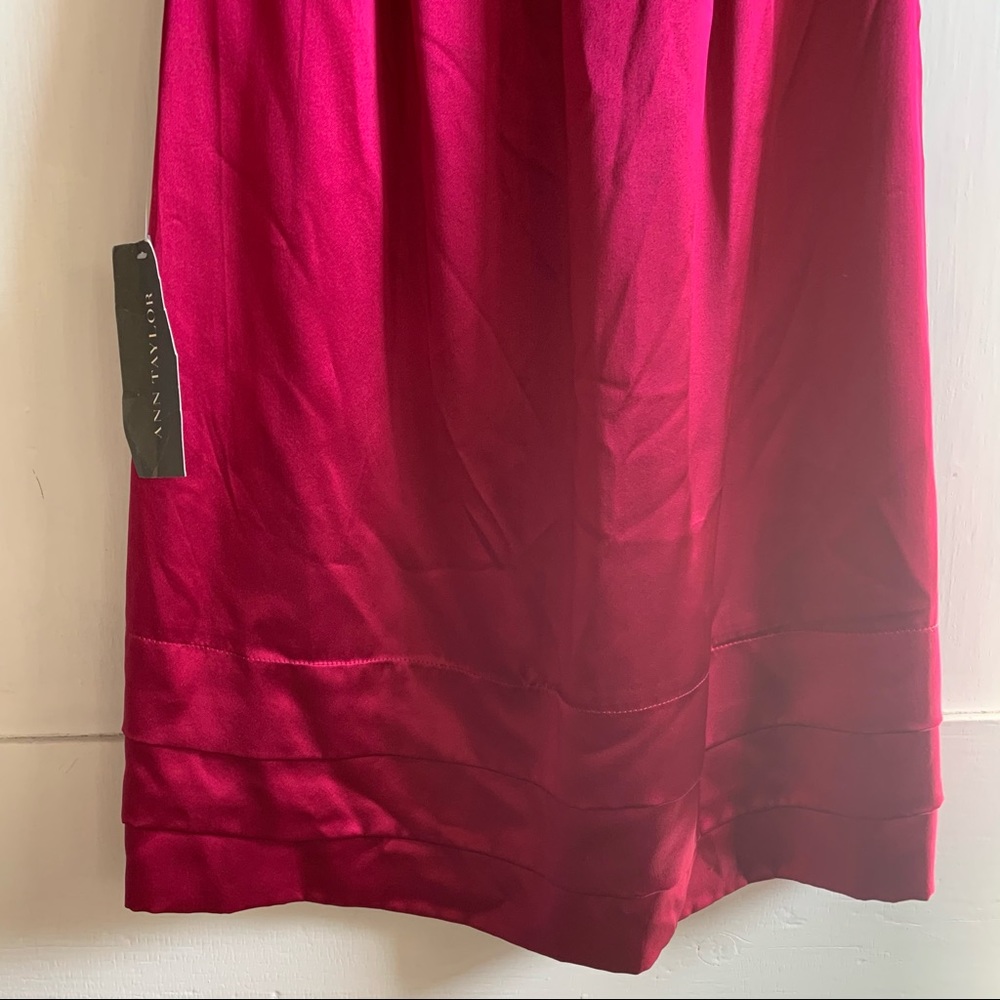 Ann Taylor Fuschia Silk Midi Scoop Neck Sleeveless Dress - Picture 8 of 9